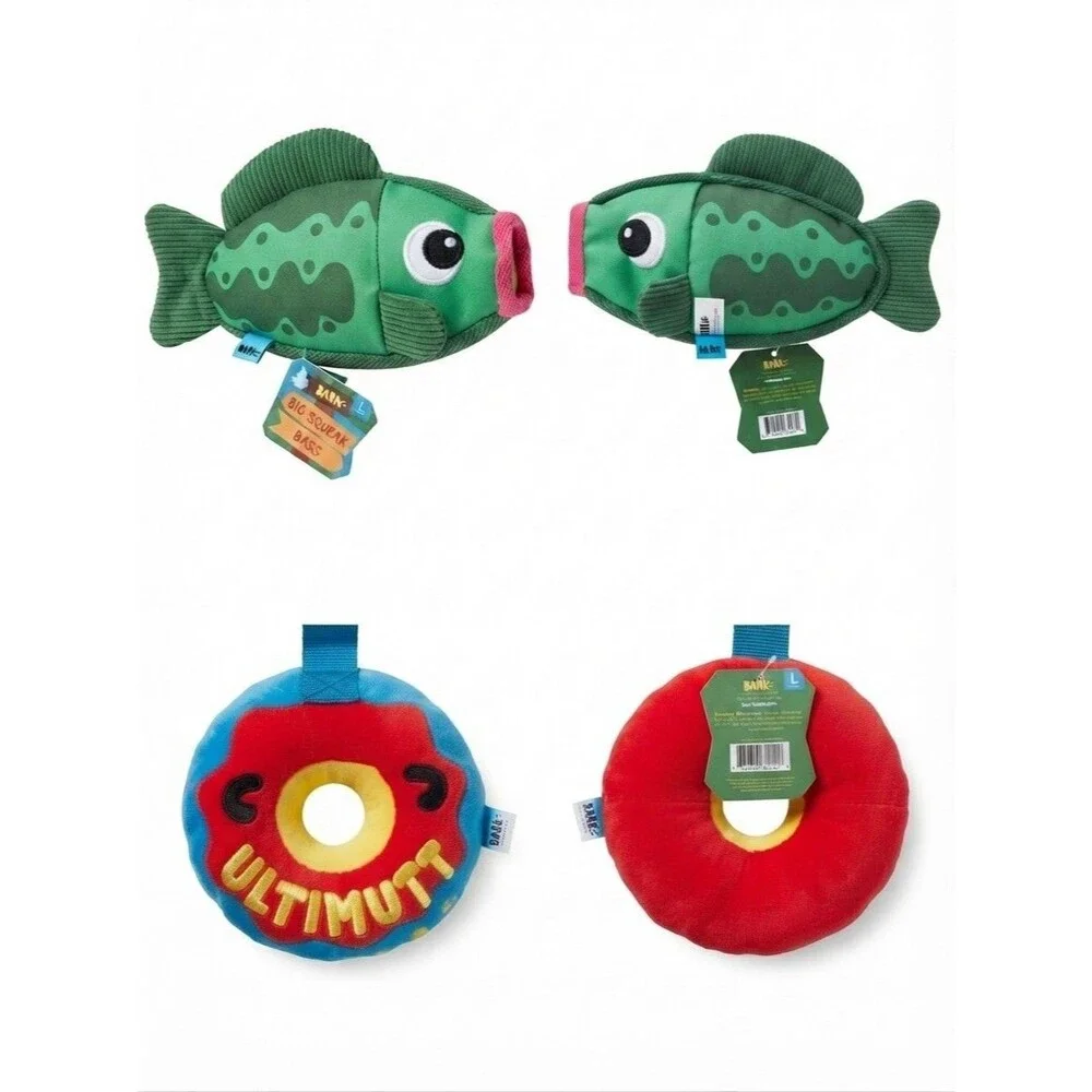 Barkbox New Dog Toy Bundle: Large Big Squeak Bass & Ultimutt Inner Tube - 2 Pc